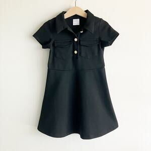 Zara Girls Size 6 Shirt Dress Black Pockets Button City Minimal Sophisticated